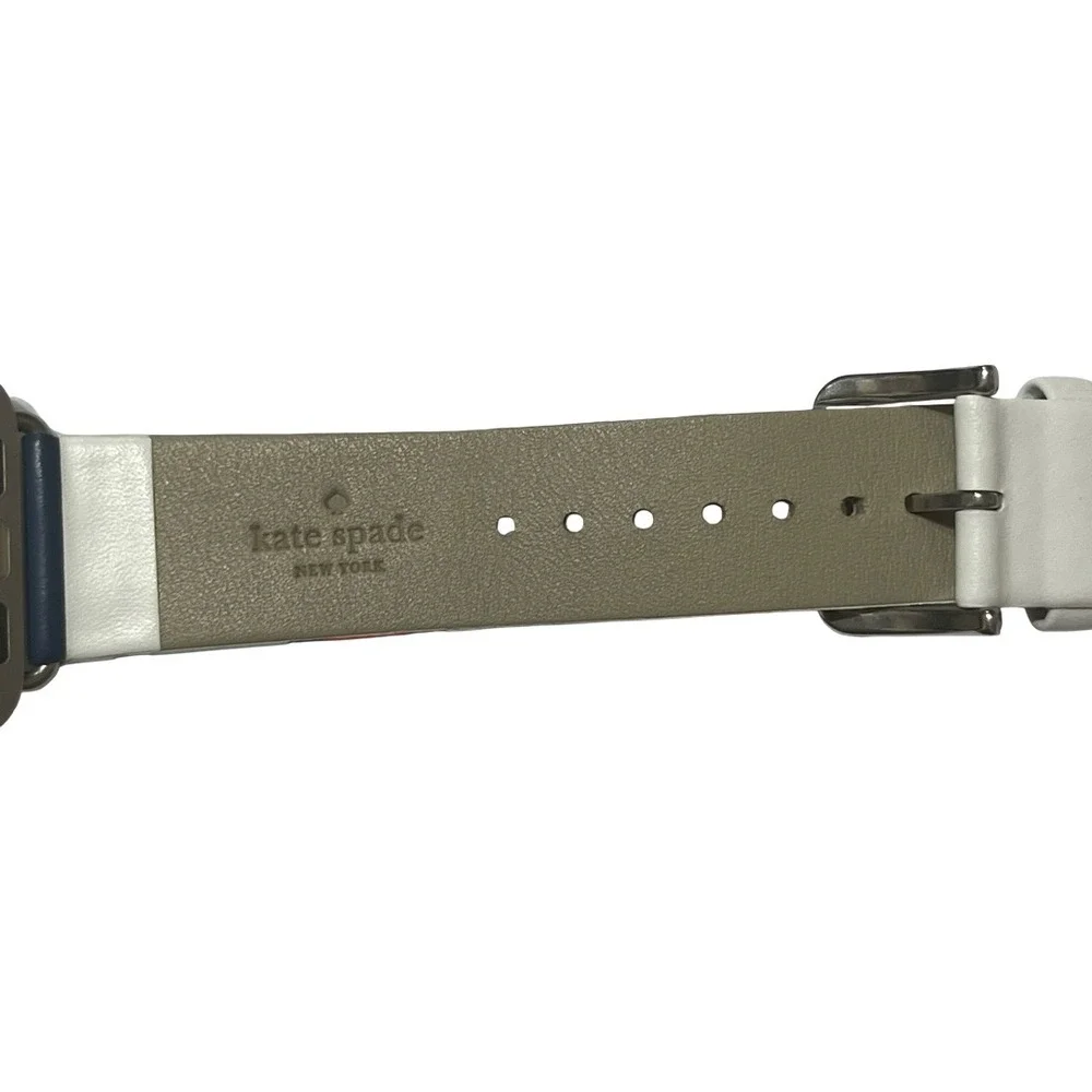 NEW Kate Spade Apple Watch Band 38/40mm Multi Color Stripe Leather Silver Buckle